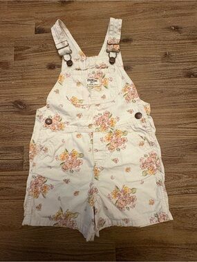 OshKosh B'gosh Toddler Cream Floral Short Overalls with Pink and Yellow Flowers